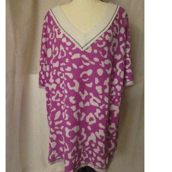 Bib! Women's Oversized XL Tunic Top Waffle Design V-Neck Made in USA - Picture 9 of 16
